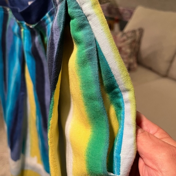 CALVIN KLEIN Linen Blend Skirt Women's Size 16 Pleated Multicolor Stripe Artsy - Picture 5 of 11